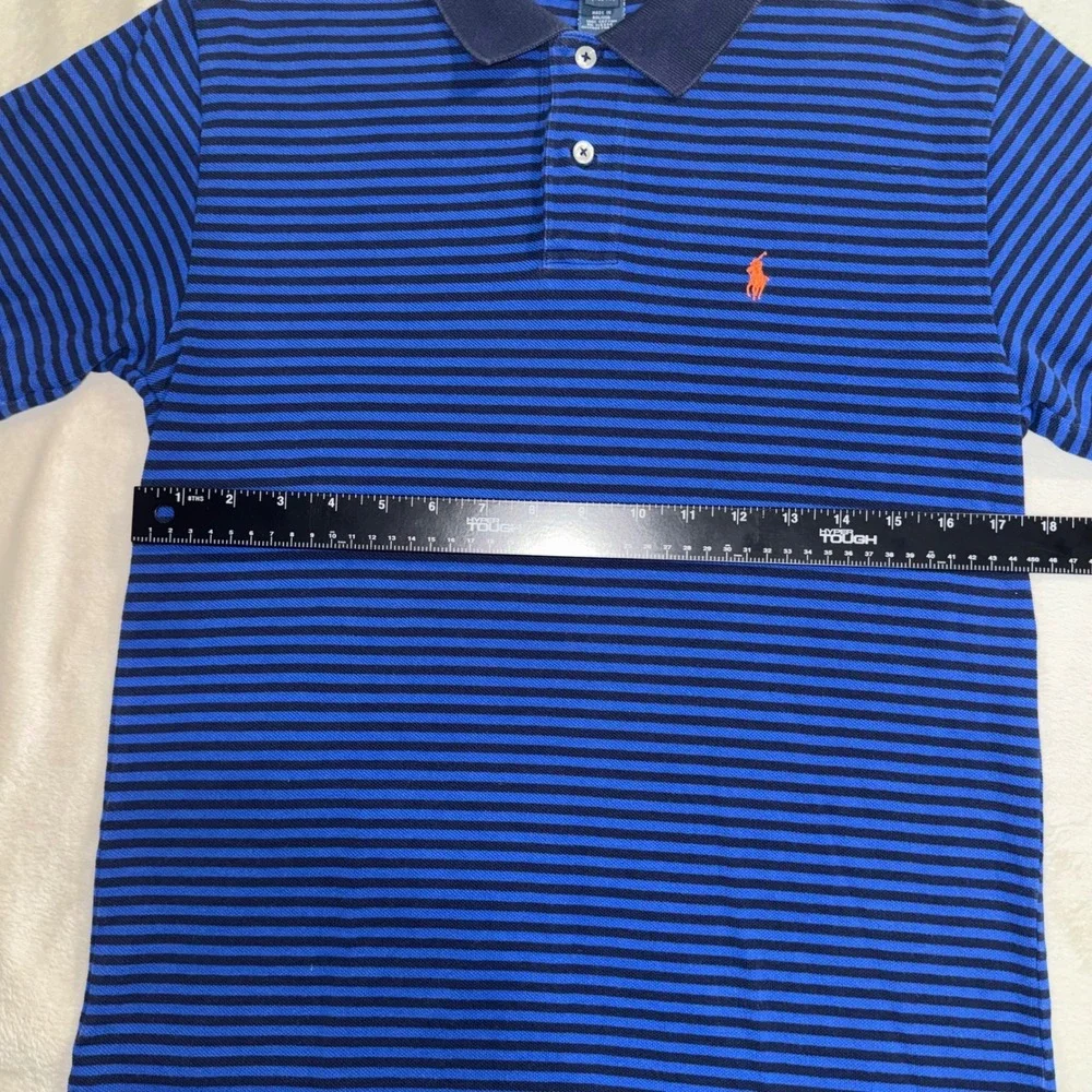 Polo Ralph Lauren Boys Blue Striped Short Sleeve Polo Shirt Size L 16/18 Pony